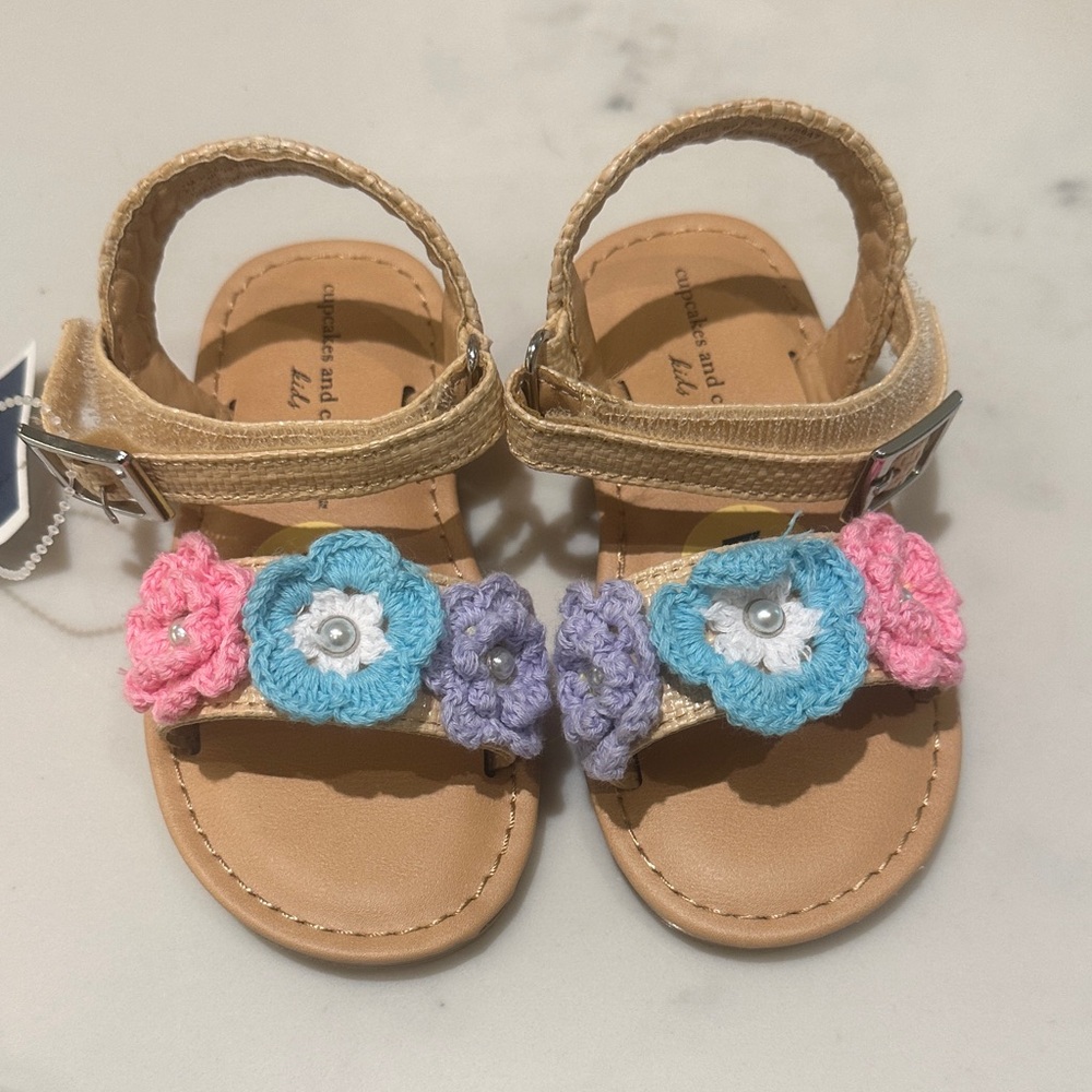 cupcakes & cashmere Kids Sandals with Colorful Crochet Flowers